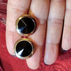 Vintage Swank Cufflinks with Black Ravoli Cut Stone Set In Gold Tone Metal